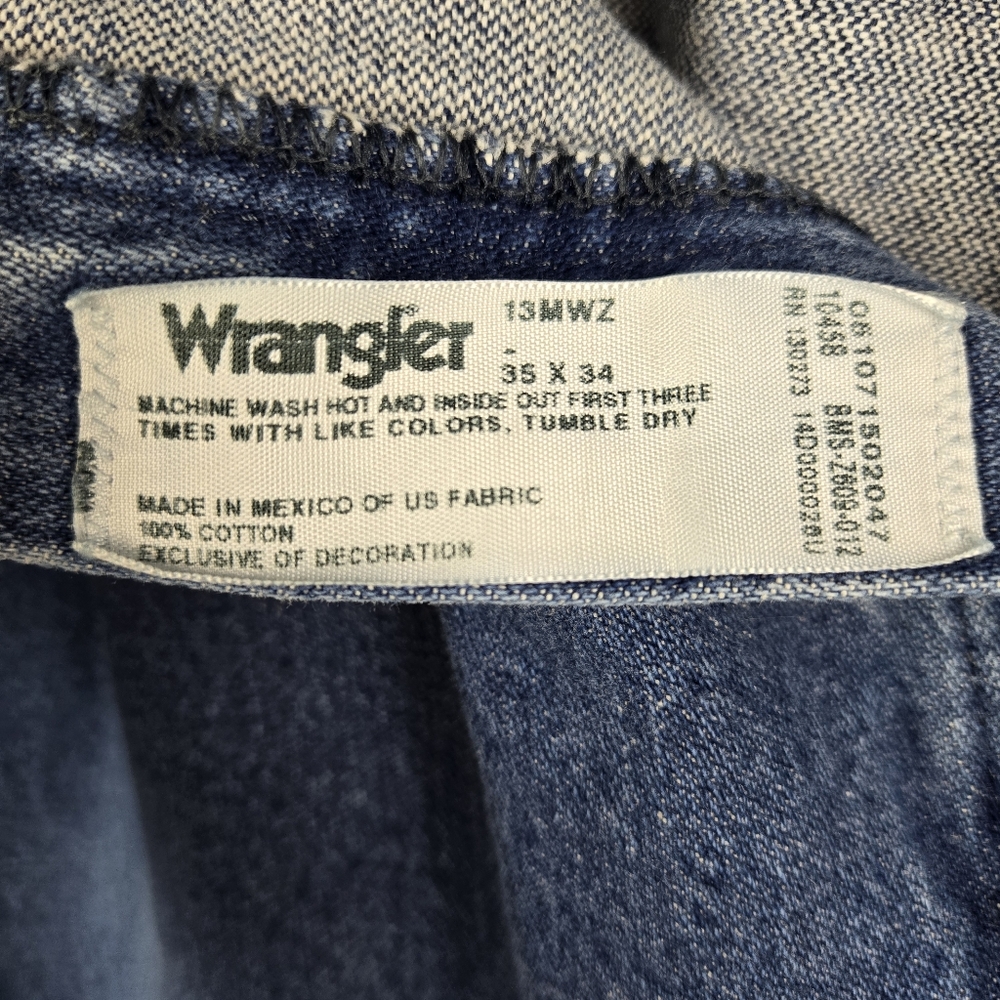 Vintage Wrangler Mens Straight Leg Blue Denim Jeans Size 35x34 - Picture 2 of 15